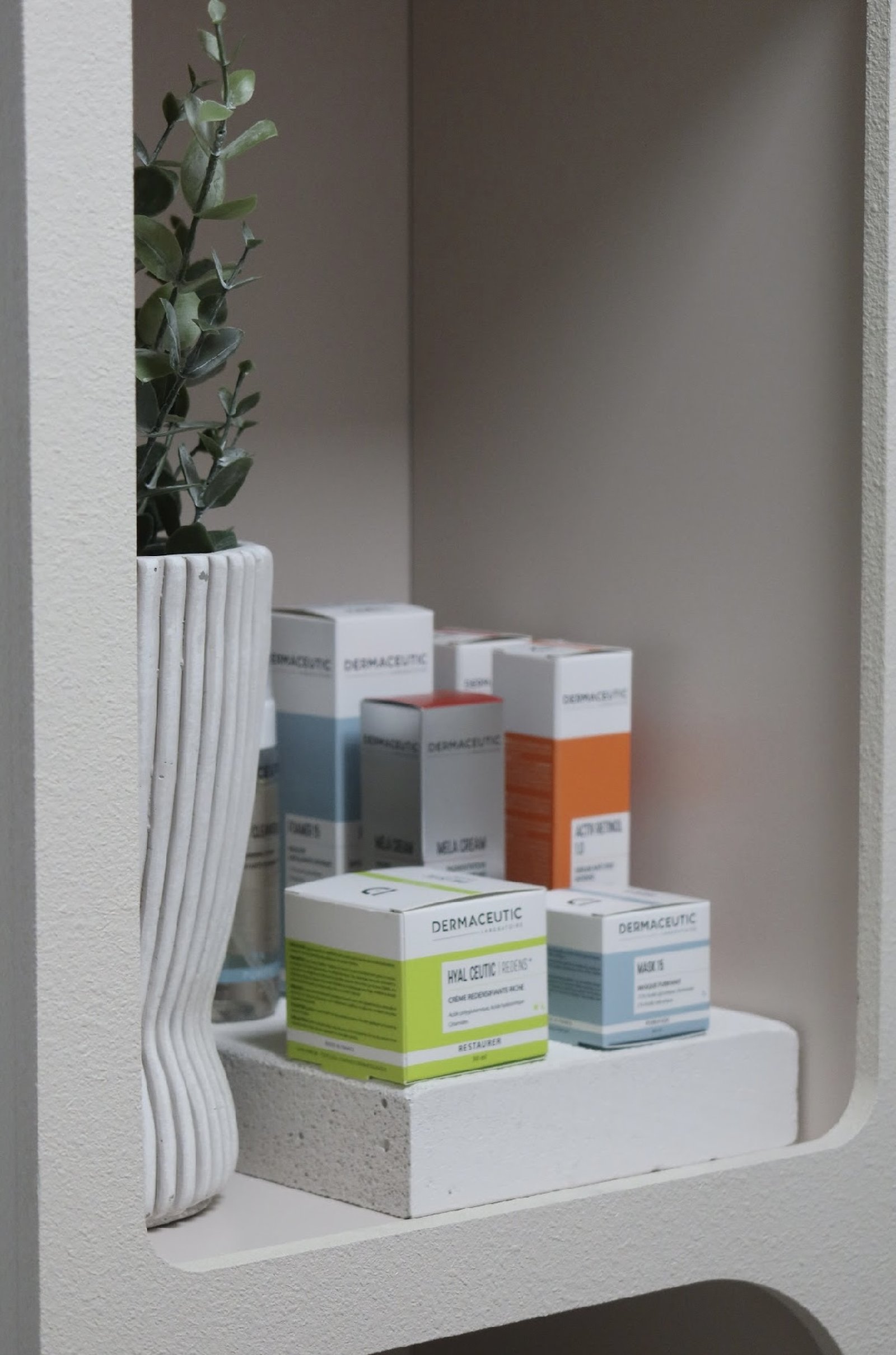 Calm studio shelf detail at The Skin Method Tweed Heads
