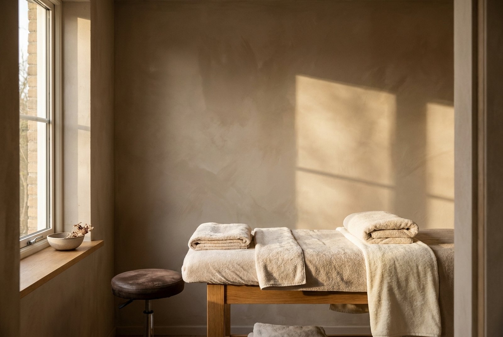 Winter light falling across the treatment bed at The Skin Method