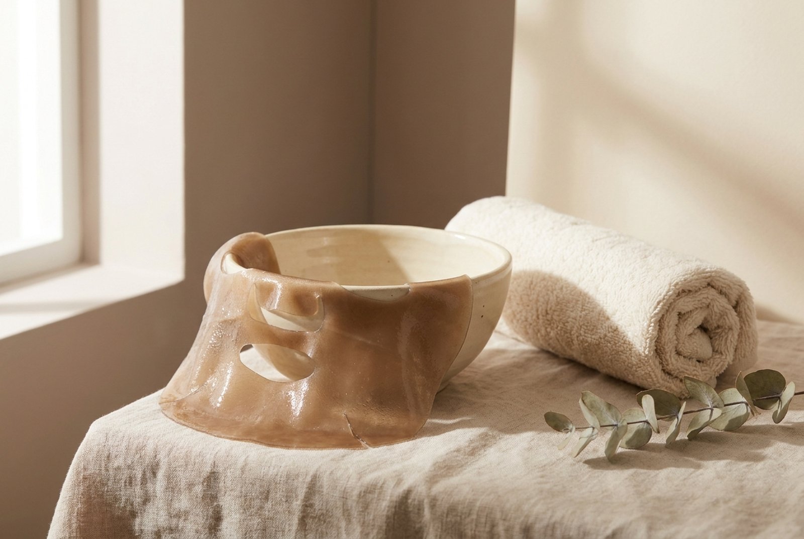 Cooling gel mask and soft towel calming vignette